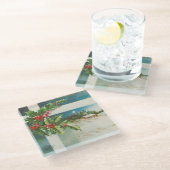 クリスマス シーン ホリー 雪 冬 ガラスコースター (アングル)