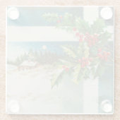 クリスマス シーン ホリー 雪 冬 ガラスコースター (裏面)