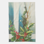 クリスマス シーン ホリー 雪 冬 キッチンタオル (縦)