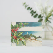 クリスマス シーン ホリー 雪 冬 ポストカード (スタンド正面)