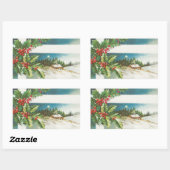 クリスマス シーン ホリー 雪 冬 長方形シール (シート)