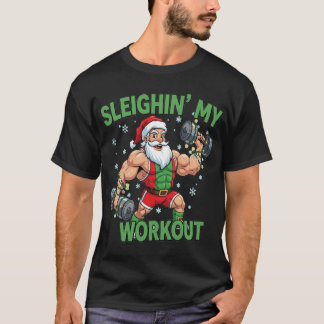 クリスマス ジム ジョーク トレーニング中 サンタのそり Tシャツ