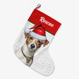 クリスマス・ジャック・ラッセルの名前Woof Background ラージクリスマスストッキング