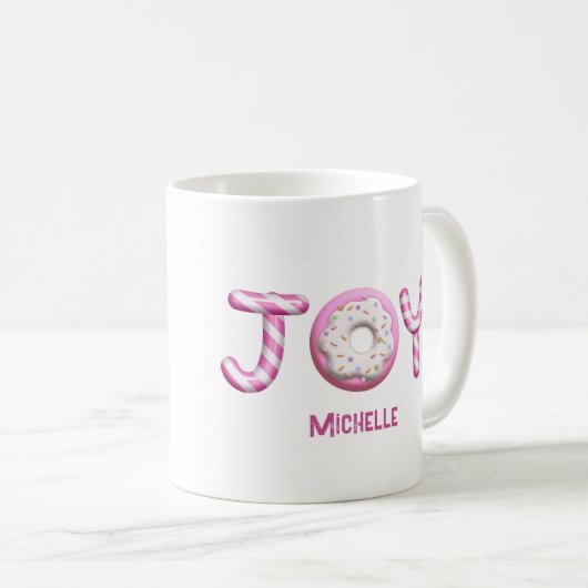 クリスマス・ジョイ |ピンクキャンディーケーンパーソナライズされた コーヒーマグカップ (正面右)