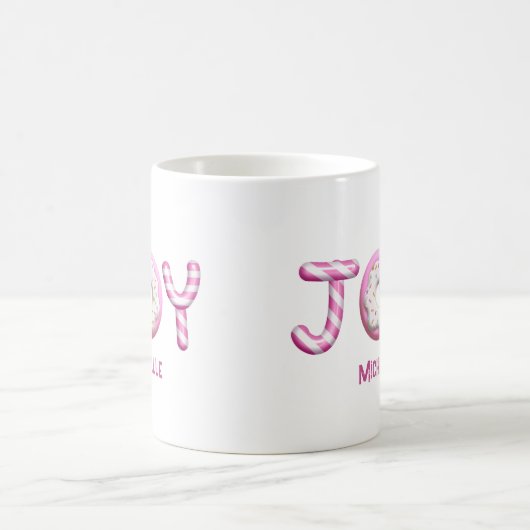 クリスマス・ジョイ |ピンクキャンディーケーンパーソナライズされた コーヒーマグカップ (中央)