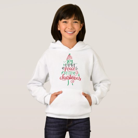 クリスマス ジョイ ラブ ピース 信じる フーディ (正面フル)