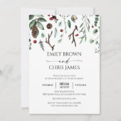 クリスマス・ジョイ |水エレガント色の冬の結婚式 招待状 (正面)