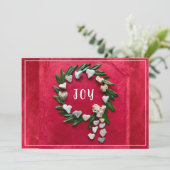クリスマス・ジョイ 赤/白 リース フラット ホリデー カード (スタンド正面)