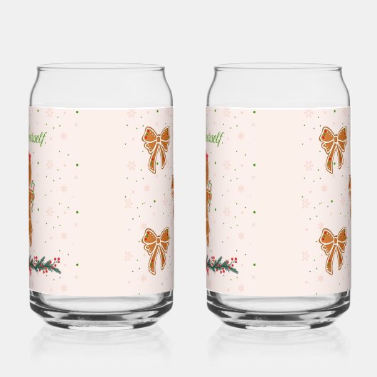 クリスマス・ジンジャーブレッドの女性と弓 ガラス缶 (左)