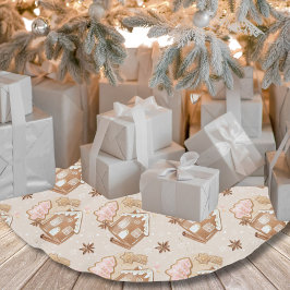 クリスマス ジンジャーブレッドハウス ピンク クッキー ブラウン ブラッシュドポリエステルツリースカート