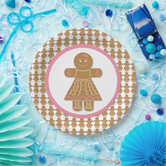 クリスマス・ジンジャーブレッド・ガール・ホワイトとピンク ペーパープレート (パーティー)