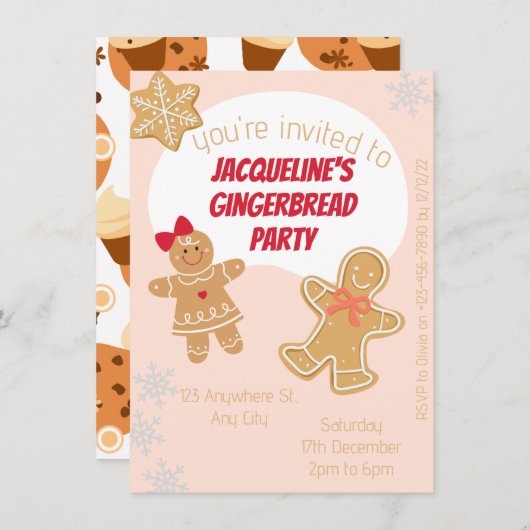 クリスマス・ジンジャーブレッド・クッキー性別がシャワーを明らかにする エンクロージャーカード (正面/裏面)