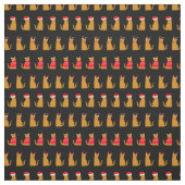 クリスマス・ジンジャー猫サンタ帽子の模様（黒） ファブリック (見本)