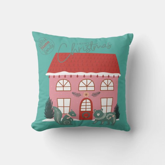 クリスマス、スカンジナビアデザイン-名前をカスタムする クッション (正面)