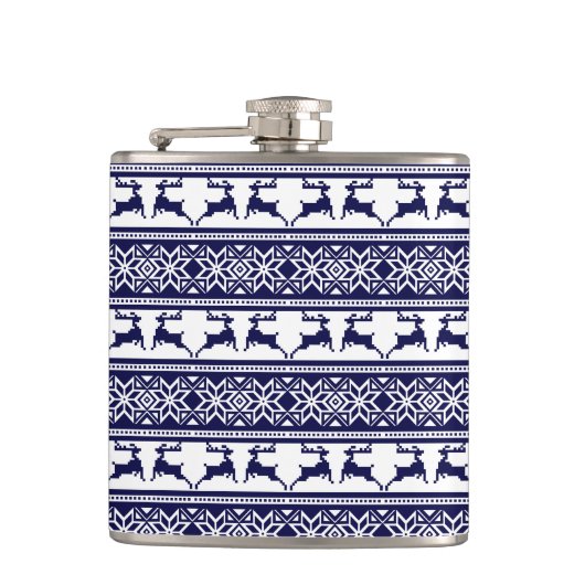 クリスマス、スカンジナビアフォークブルーとホワイト フラスク (正面)