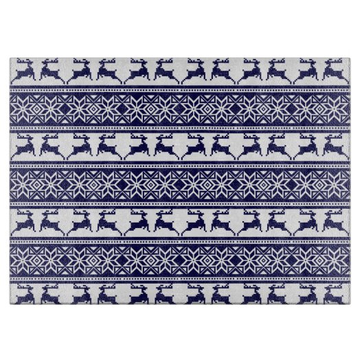 クリスマス、スカンジナビアフォークブルー&ホワイト カッティングボード (正面)