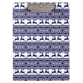 クリスマス、スカンジナビアフォークブルー&ホワイト クリップボード