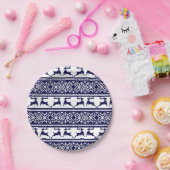 クリスマス、スカンジナビアフォークブルー&ホワイト ペーパープレート (パーティー)