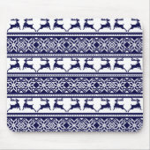 クリスマス、スカンジナビアフォークブルー&ホワイト マウスパッド (正面)