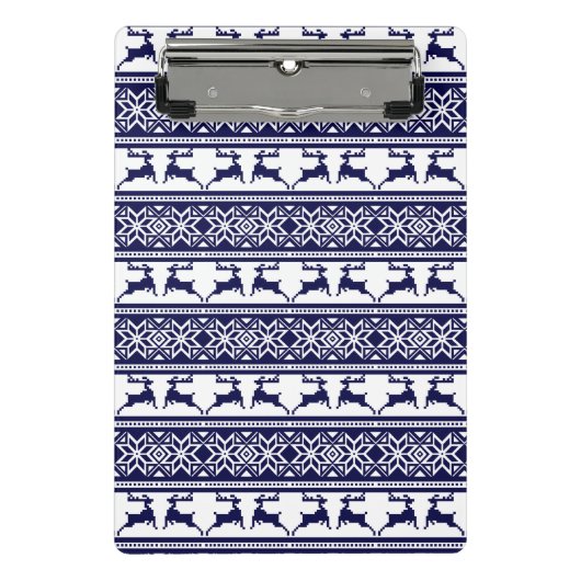 クリスマス、スカンジナビアフォークブルー&ホワイト ミニクリップボード (正面)