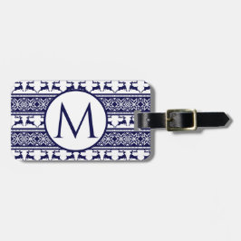 クリスマス、スカンジナビアフォークブルー&ホワイト ラゲッジタグ