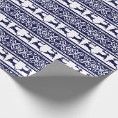 クリスマス、スカンジナビアフォークブルー&ホワイト ラッピングペーパー (角)