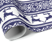 クリスマス、スカンジナビアフォークブルー&ホワイト ラッピングペーパー (ロールコーナー)