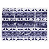 クリスマス、スカンジナビアフォークブルー&ホワイト ラージペーパーバッグ (裏面)