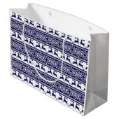 クリスマス、スカンジナビアフォークブルー&ホワイト ラージペーパーバッグ (裏面アングル)