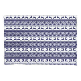 クリスマス、スカンジナビアフォークブルー&ホワイト 枕カバー