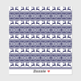 クリスマス、スカンジナビアフォーク青と白 シール