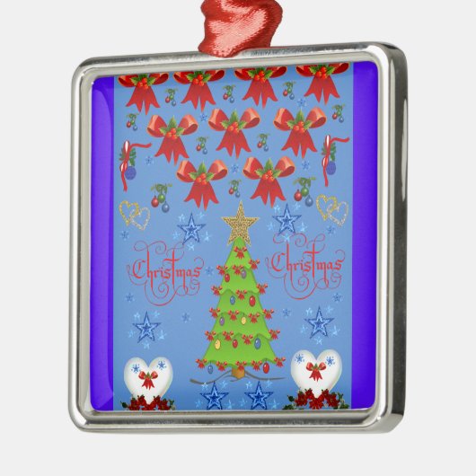 クリスマス・スクエアのプレミアムオーナメントライトブルー メタルオーナメント (左)