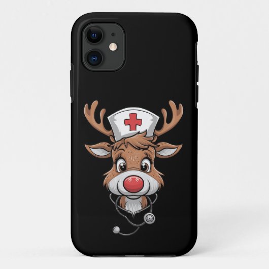 クリスマス スクラブトップ トナカイ ゴム手袋 看護師 Case-Mate iPhoneケース (裏面)