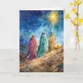 クリスマス・スター・アートに導かれた3人の賢者 カード (黄色い花)