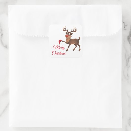 クリスマス ステッカー-ルドルフ スクエアシール (バッグ)