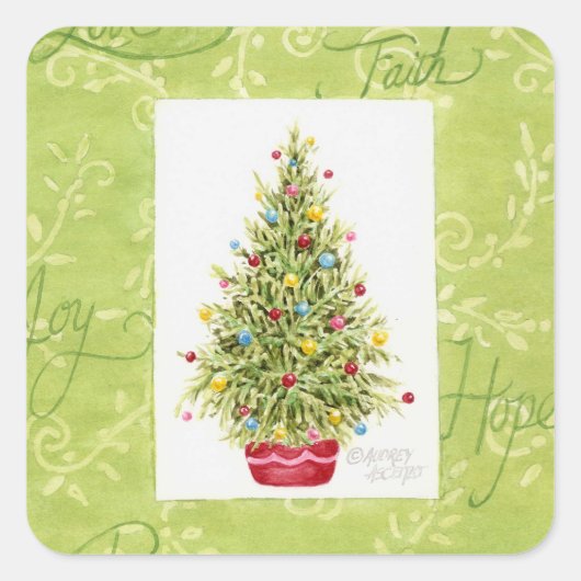 クリスマス ステッカー 赤い鉢植えのクリスマスツリー (正面)