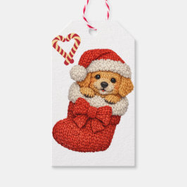 クリスマス・ストッキングに入ったかわいい子犬 ギフトタグ