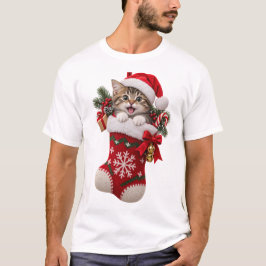 クリスマス・ストッキングに隠れるネコ Tシャツ