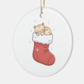 クリスマス・ストッキングの中で眠る愛らしい子猫 セラミックオーナメント (左)