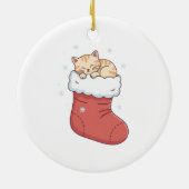 クリスマス・ストッキングの中で眠る愛らしい子猫 セラミックオーナメント (裏面)