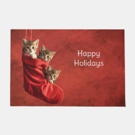 クリスマス・ストッキングの3匹の子猫 ダーマット ドアマット
