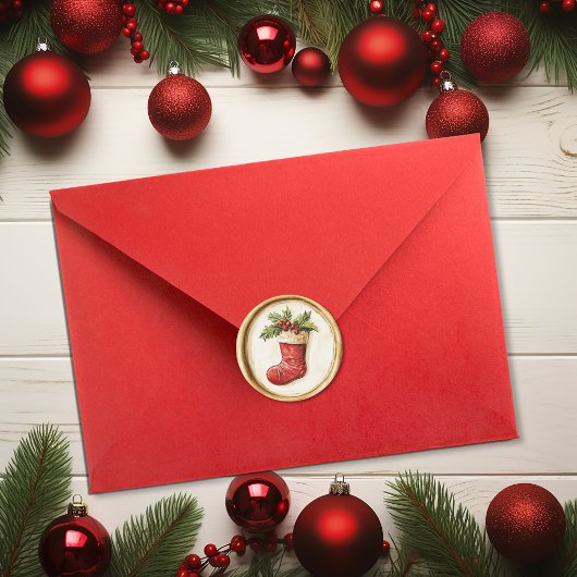 クリスマス ストッキング ホリー フェイク ワックス ラウンドシール