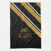 クリスマス ストライプ パターン ゴールド/ブラック ID862 キッチンタオル (縦)