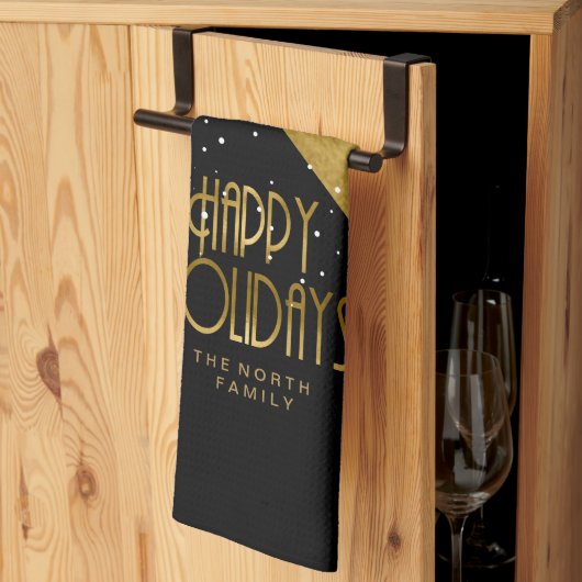 クリスマス ストライプ パターン ゴールド/ブラック ID862 キッチンタオル (三つ折り)