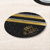 クリスマス ストライプ パターン ゴールド/ブラック ID862  ラウンドペーパーコースター (アングル)