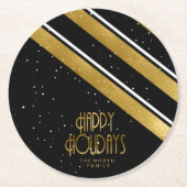 クリスマス ストライプ パターン ゴールド/ブラック ID862  ラウンドペーパーコースター (正面)