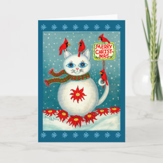 クリスマス スノーキャット カーディナルバード 雪だるま ポインセチア カード