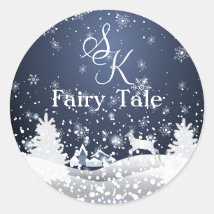 クリスマス スノーフェアリー テイル ファンタジー フォレスト モノグラム ラウンドシール