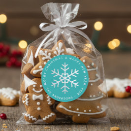 クリスマス スノーフレーク ティール エレガント 偽 シルバー フォイル ラウンドシール