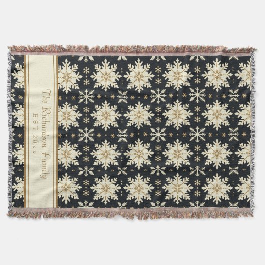 クリスマス スノーフレーク フェイクニット パターン ファミリー ネーム スローブランケット (正面)
